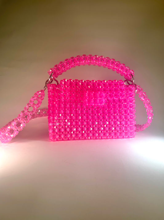 Pink Beaded Gemstone Bag